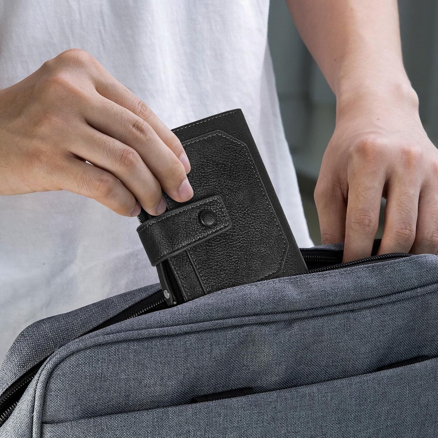 Mens Minimalist PU Leather Wallet Bifold Card Holder Zip Coin Pocket B0DPJZR5L3