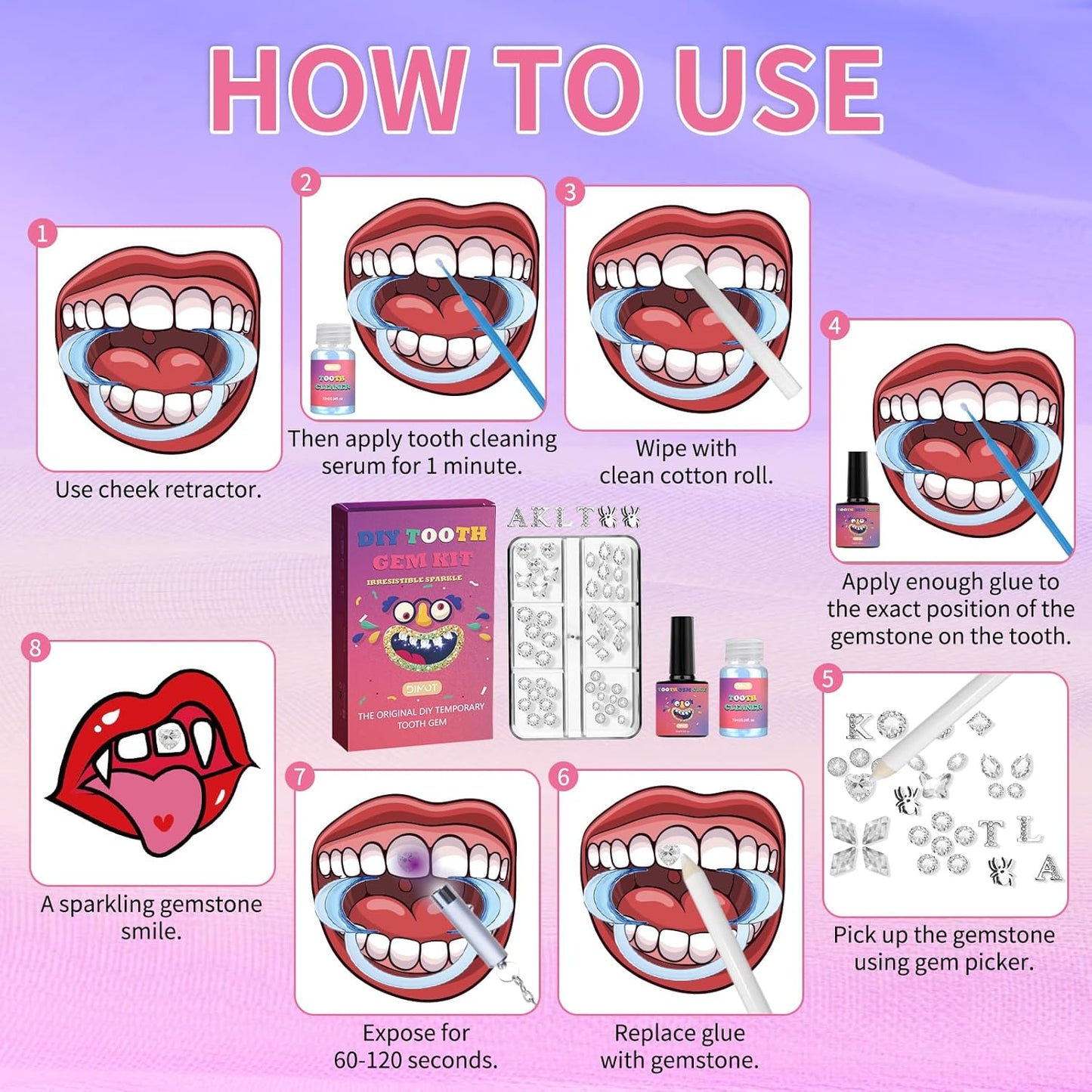 Tseriact DIY Tooth Gem Kit – 125 Sparkling Crystals, Applicators & Adhesive