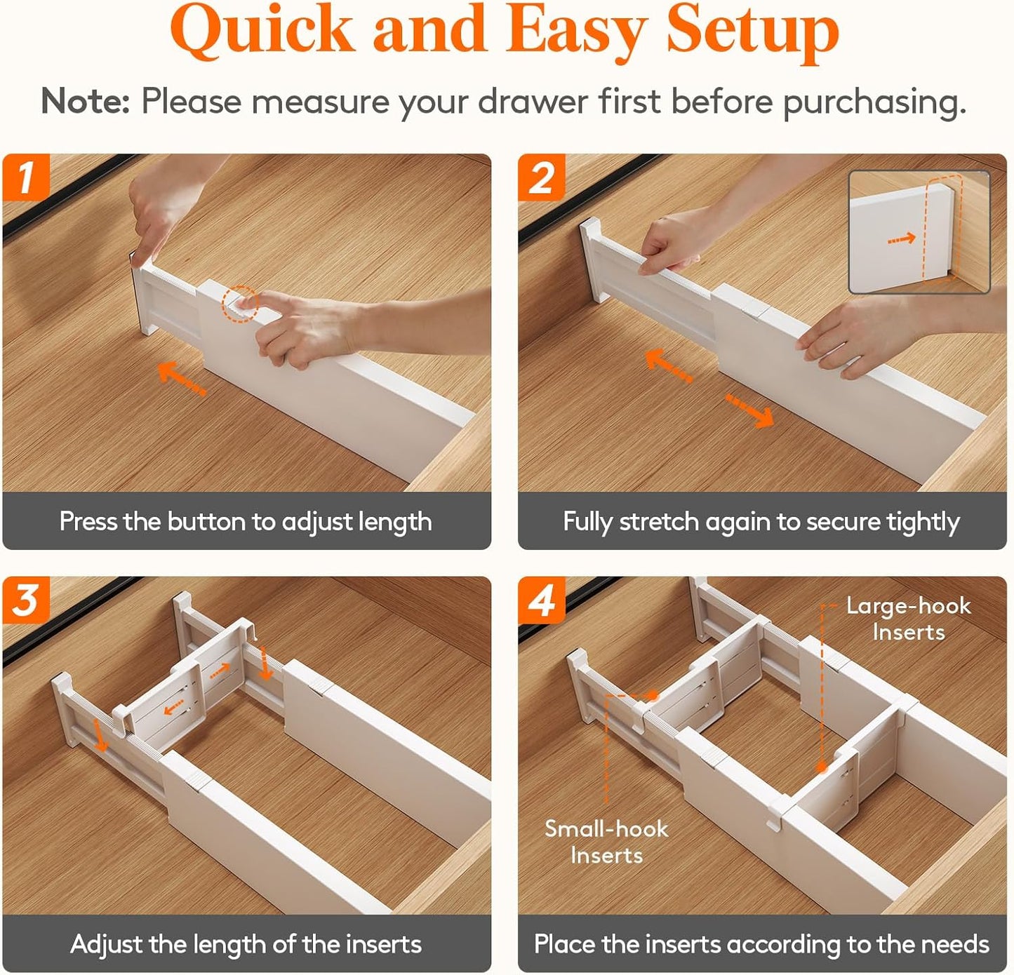 Lifewit Adjustable Drawer Dividers 6‑Pack (40–56 cm) – Slim 6 cm Plastic Organiser