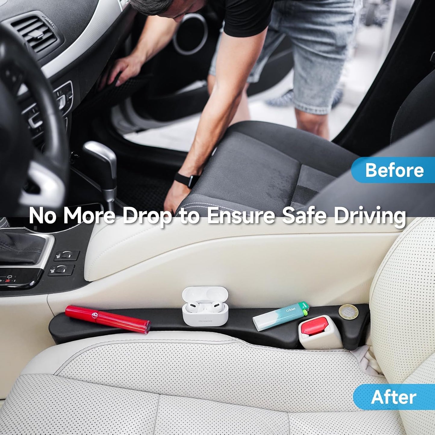 Givifive Car Seat Gap Filler 2‑Pack – Soft Foam (Dark Black)