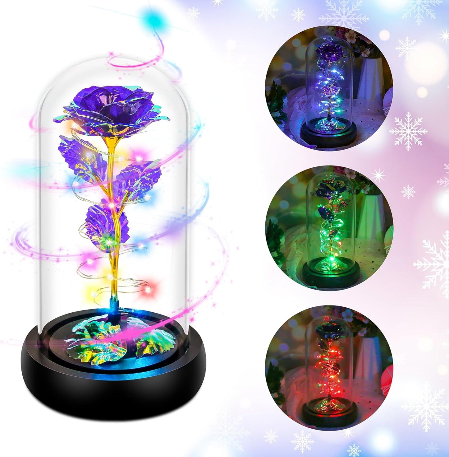 Rotating Purple LED Rose in Glass Dome – Romantic Gifts for Her, Anniversary