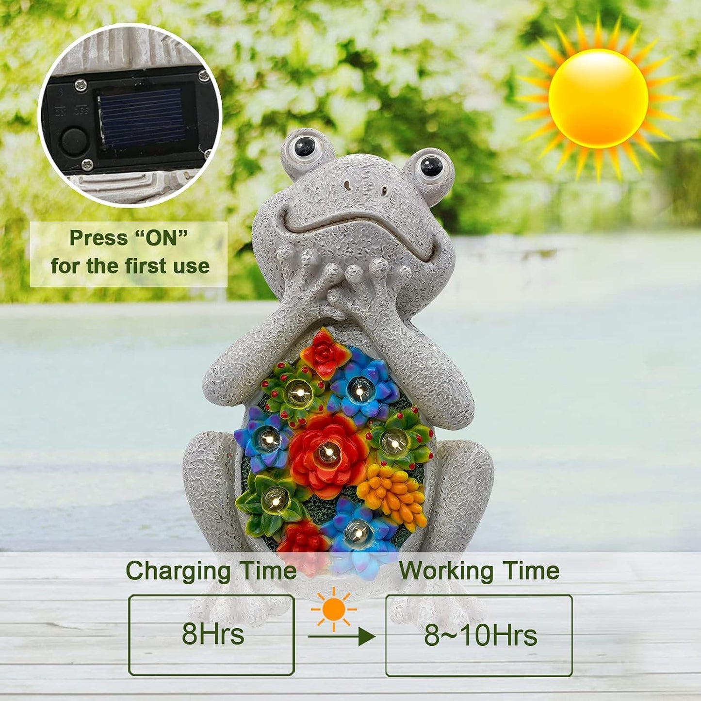 Goodeco Solar Garden Frog LED Light Statue with Succulent Planter – 20 cm