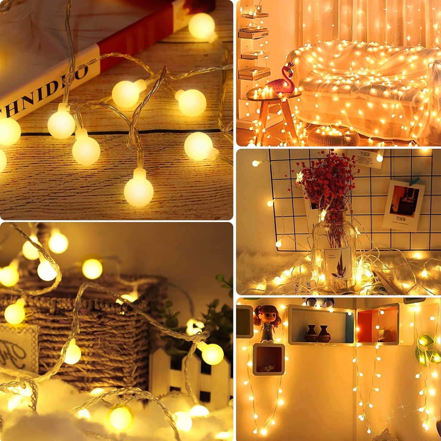 JXLEDAYY 12 m 100‑LED Waterproof Globe Fairy Lights – Warm White, Remote & 8 Modes
