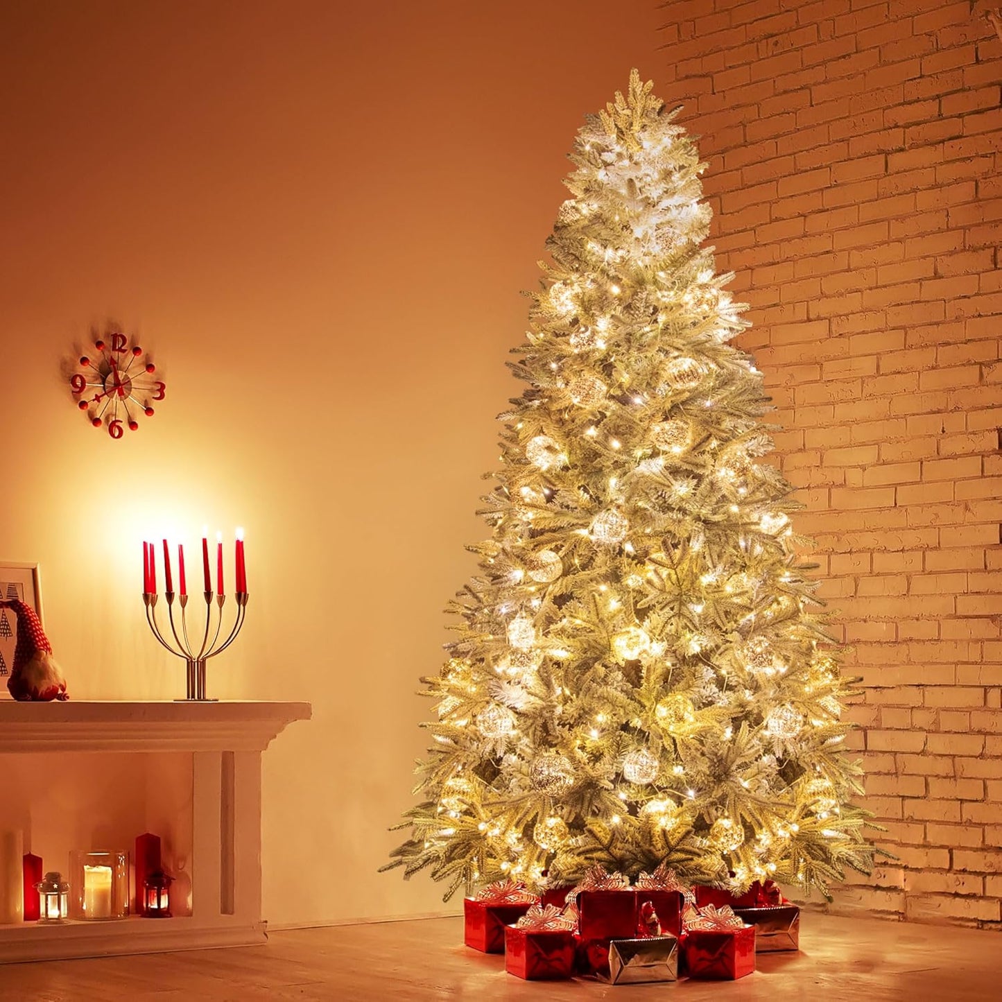 KI Store 6.5ft Flocked Christmas Tree Unlit Hinged Artificial Pine for Xmas Decor