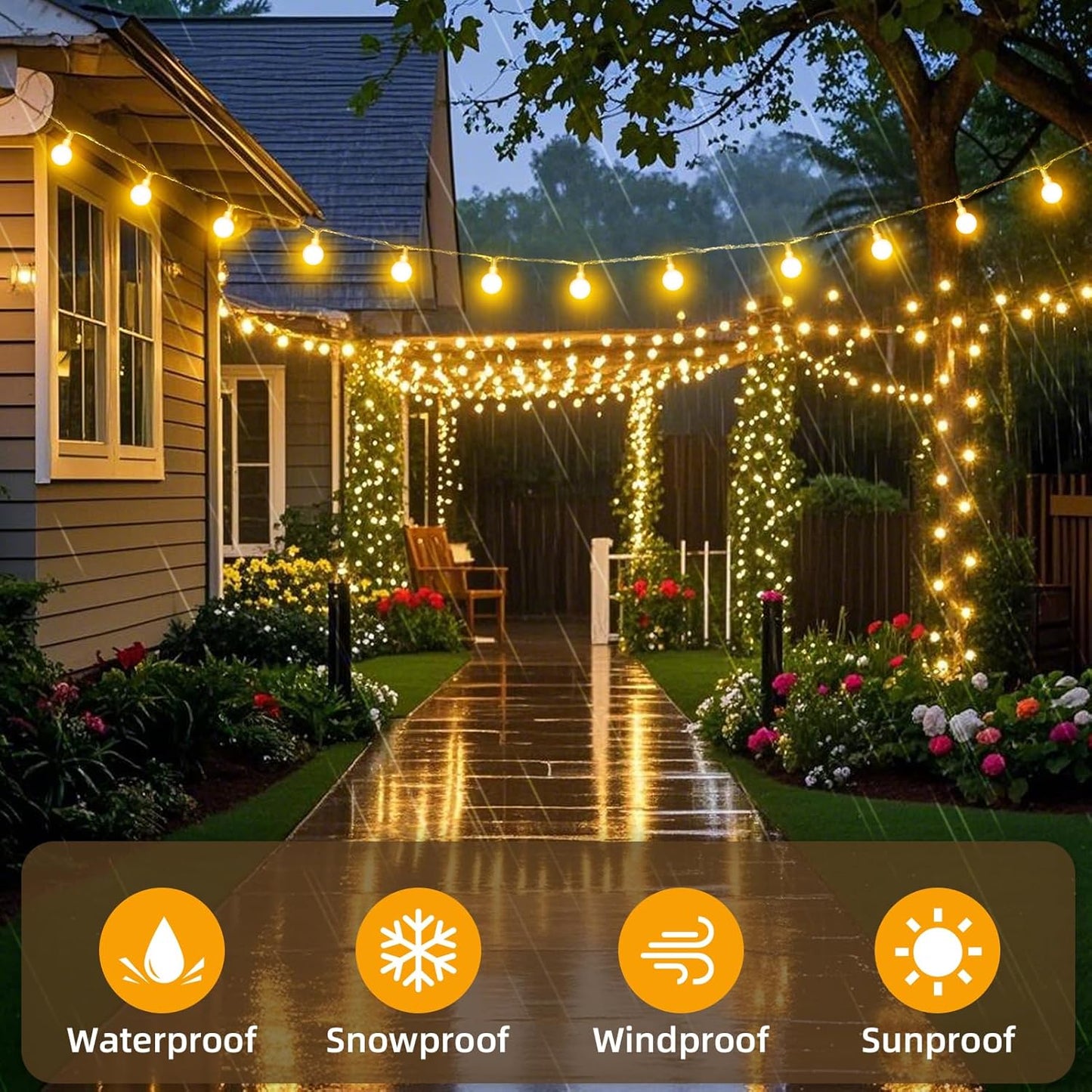 JXLEDAYY 12 m 100‑LED Waterproof Globe Fairy Lights – Warm White, Remote & 8 Modes