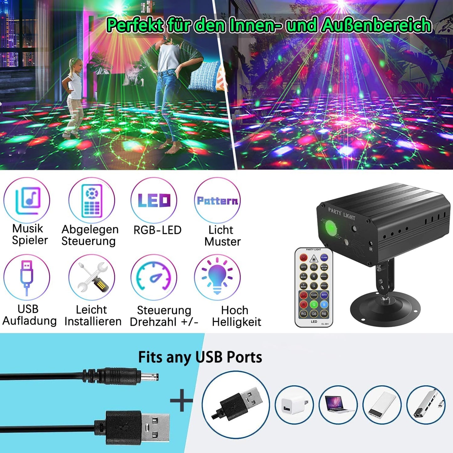 SPOOBOOLA DJ Disco Party Lights – Sound‑Activated LED Stage Light with Remote