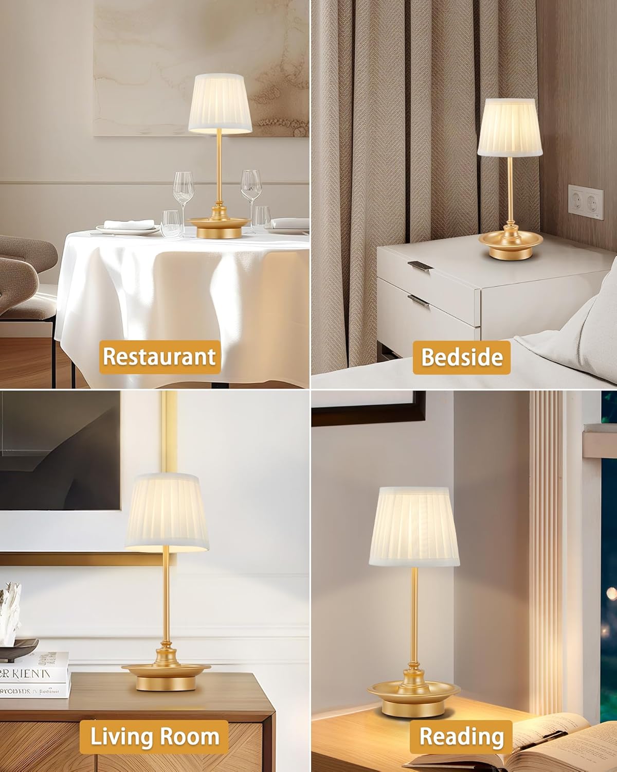 GyroVu Cordless Table Lamp Rechargeable LED Touch Fabric Shade – UK Lighting