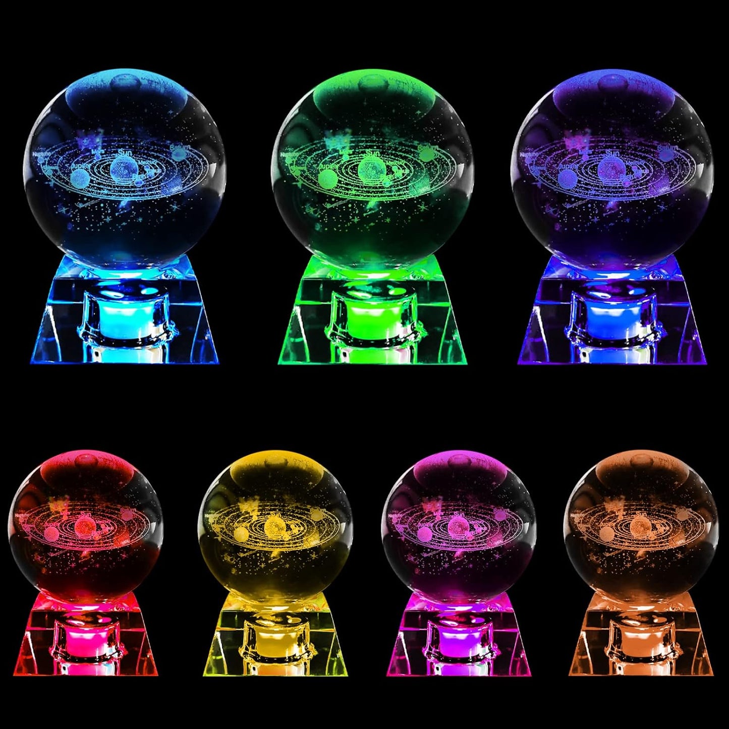 OEGINFIT 3D Solar System Crystal Ball with LED Base – Cosmic Night Light