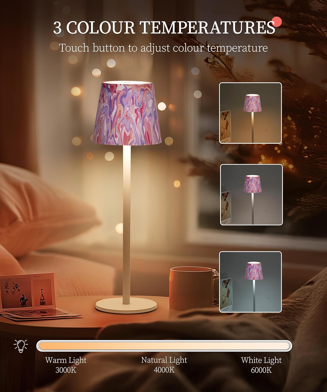 Faithorse 5200 mAh Cordless Table Lamp – IP54 Waterproof, 3-Colour Modes, Pink/White