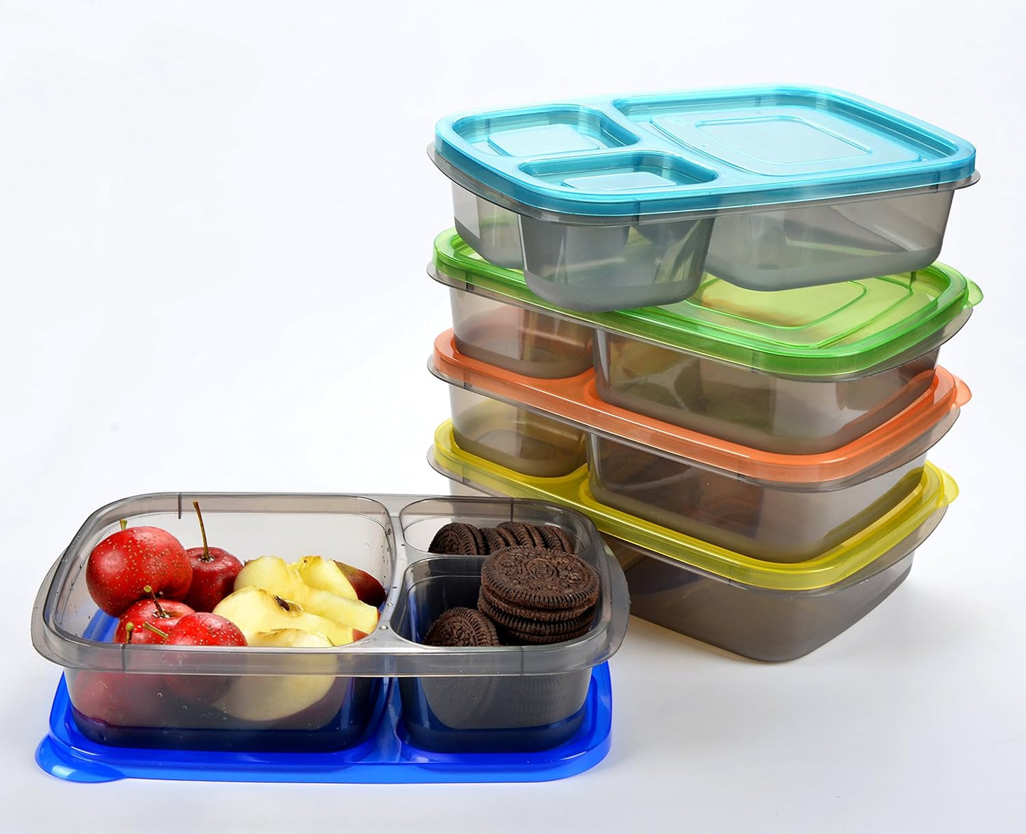 Youngever 7‑Pack Bento Lunch Box Set – 26 oz, 3 Compartments, Microwave‑Safe