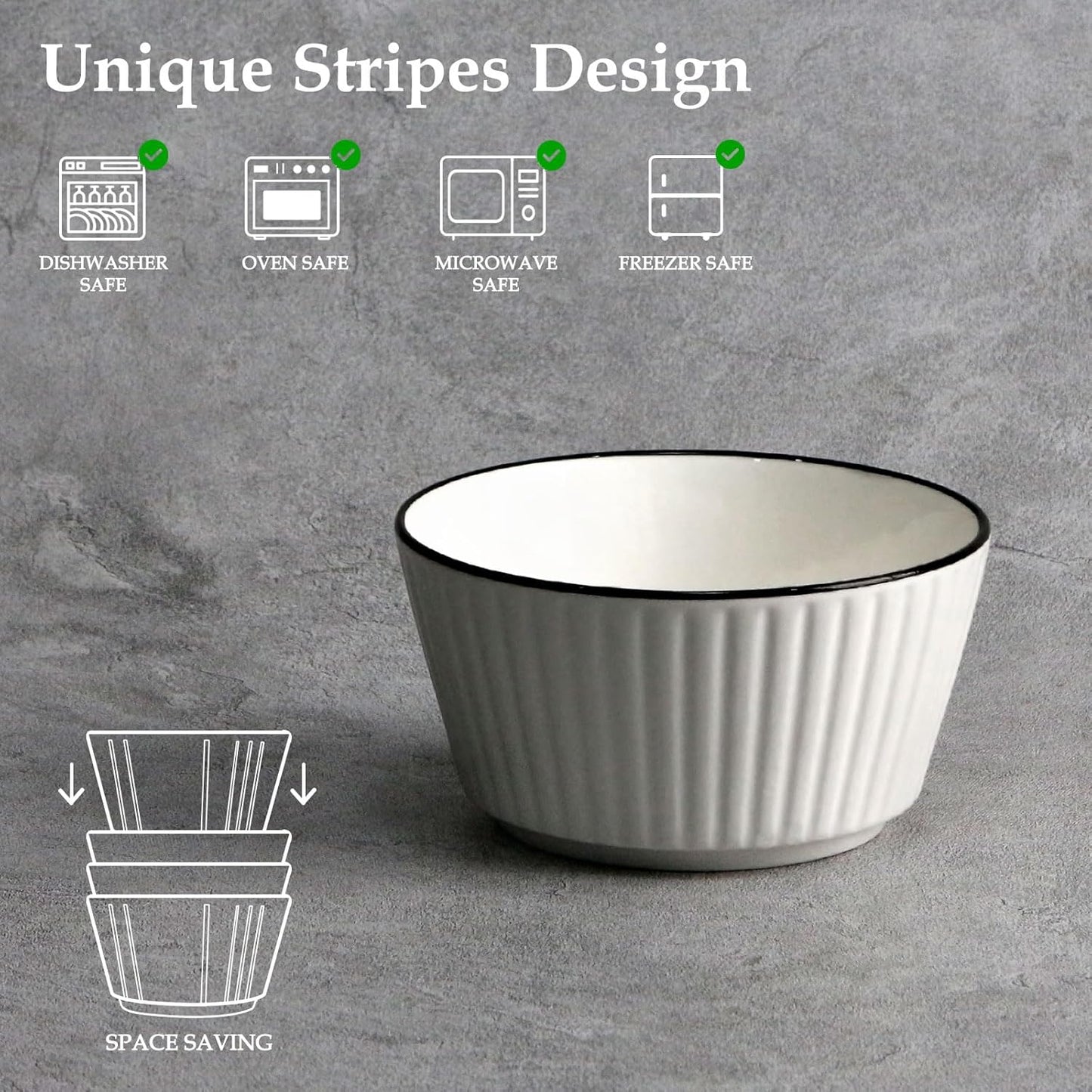 NUTRIUPS 8‑Pack 4.5″ Ceramic Bowls 350 ml – Food‑Safe, Dishwasher‑Safe Stylish Set