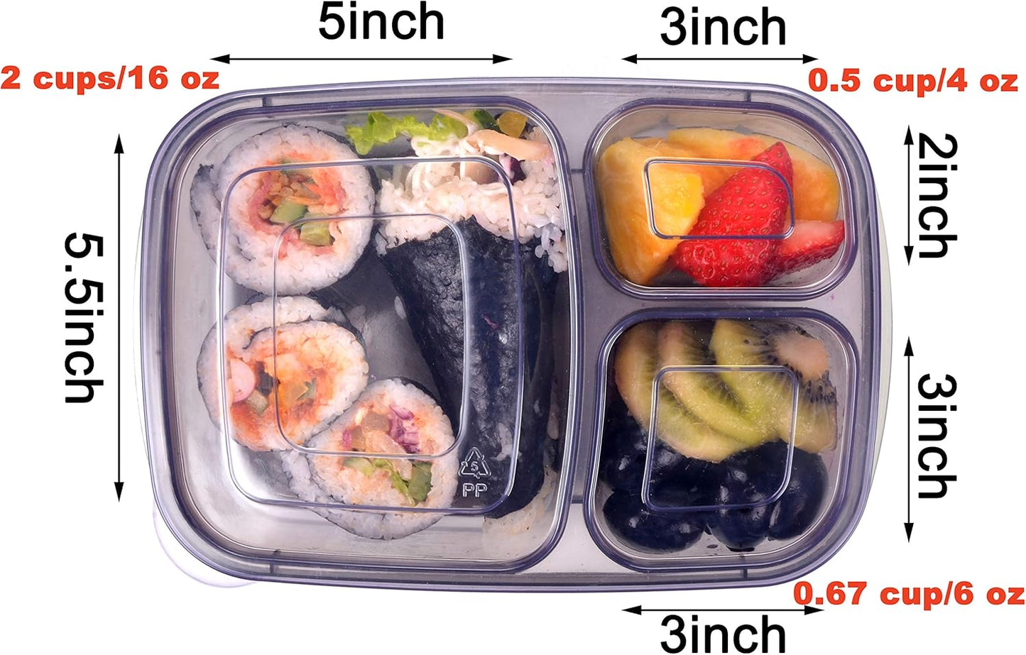 Youngever 7‑Pack Bento Lunch Box Set – 26 oz, 3 Compartments, Microwave‑Safe
