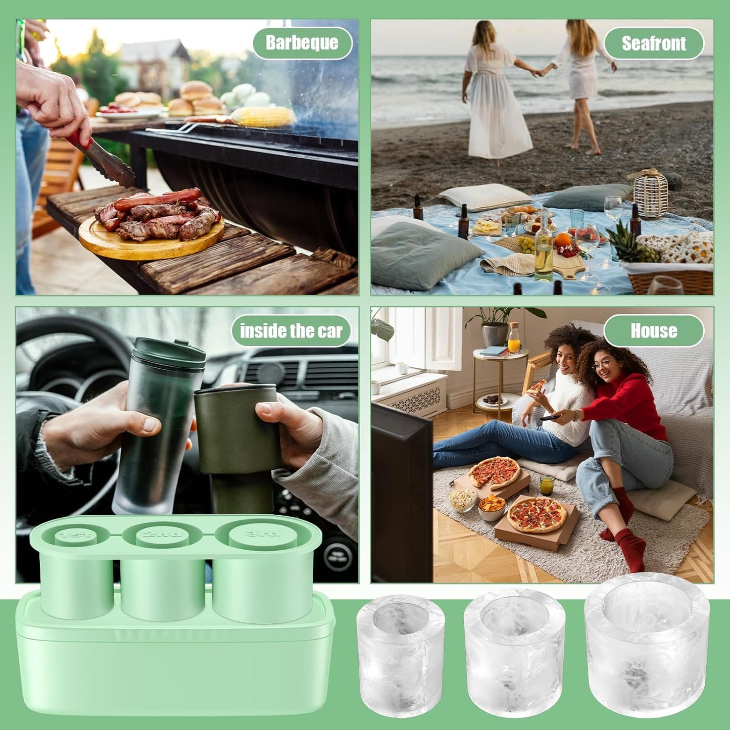 Large Silicone Ice Cube Tray for 30-40 oz Cups – Easy Release & Reusable