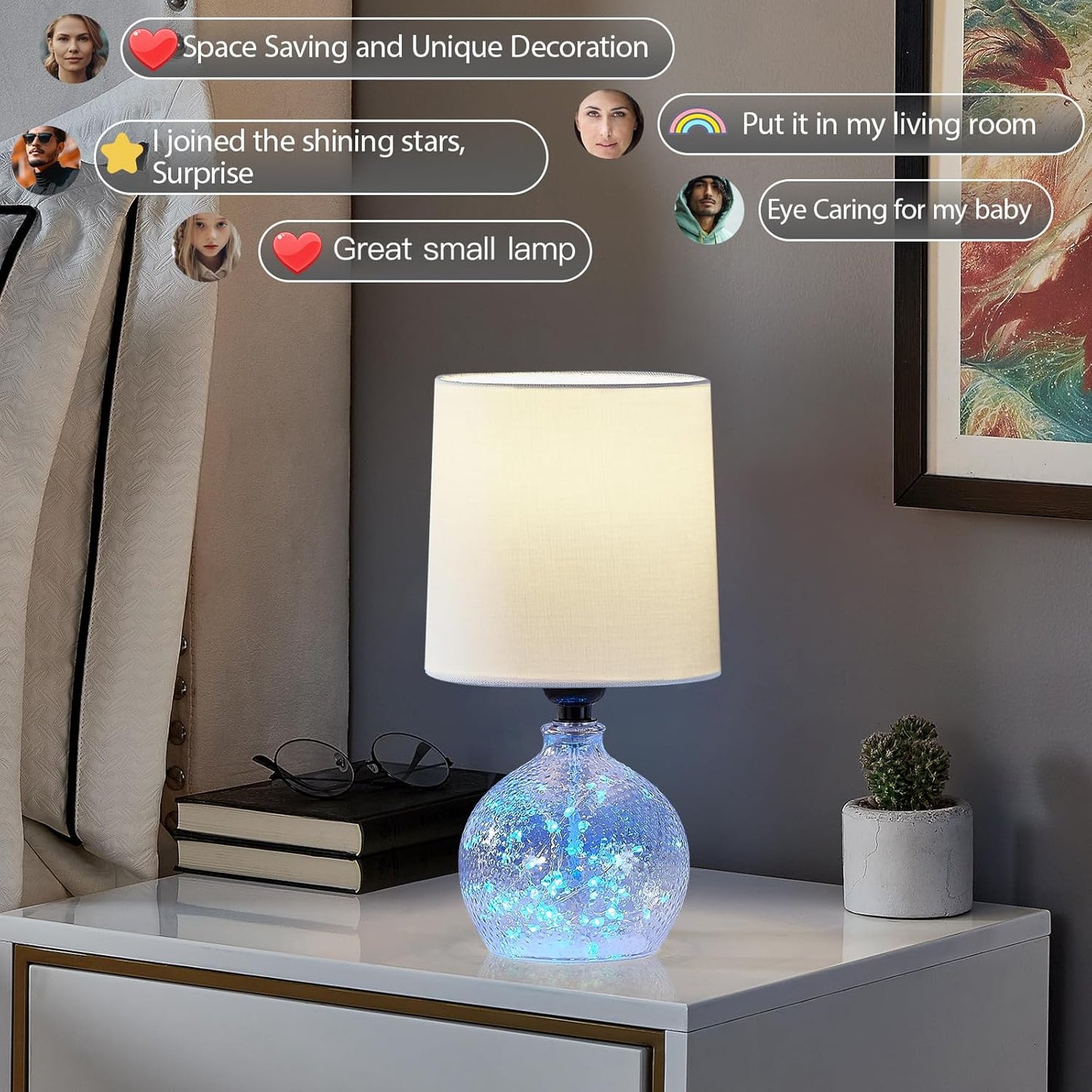 GyroVu Set of 2 Glass Table Lamps with White Fabric Shades – Modern Ambient