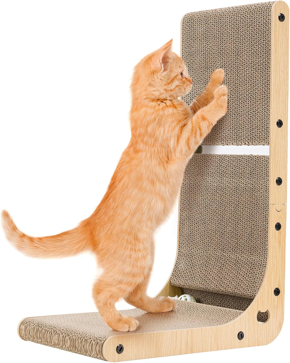 Dimaka L‑Shaped Vertical Cat Scratching Board 23.6″ – Cardboard with Catnip & Toy Ball