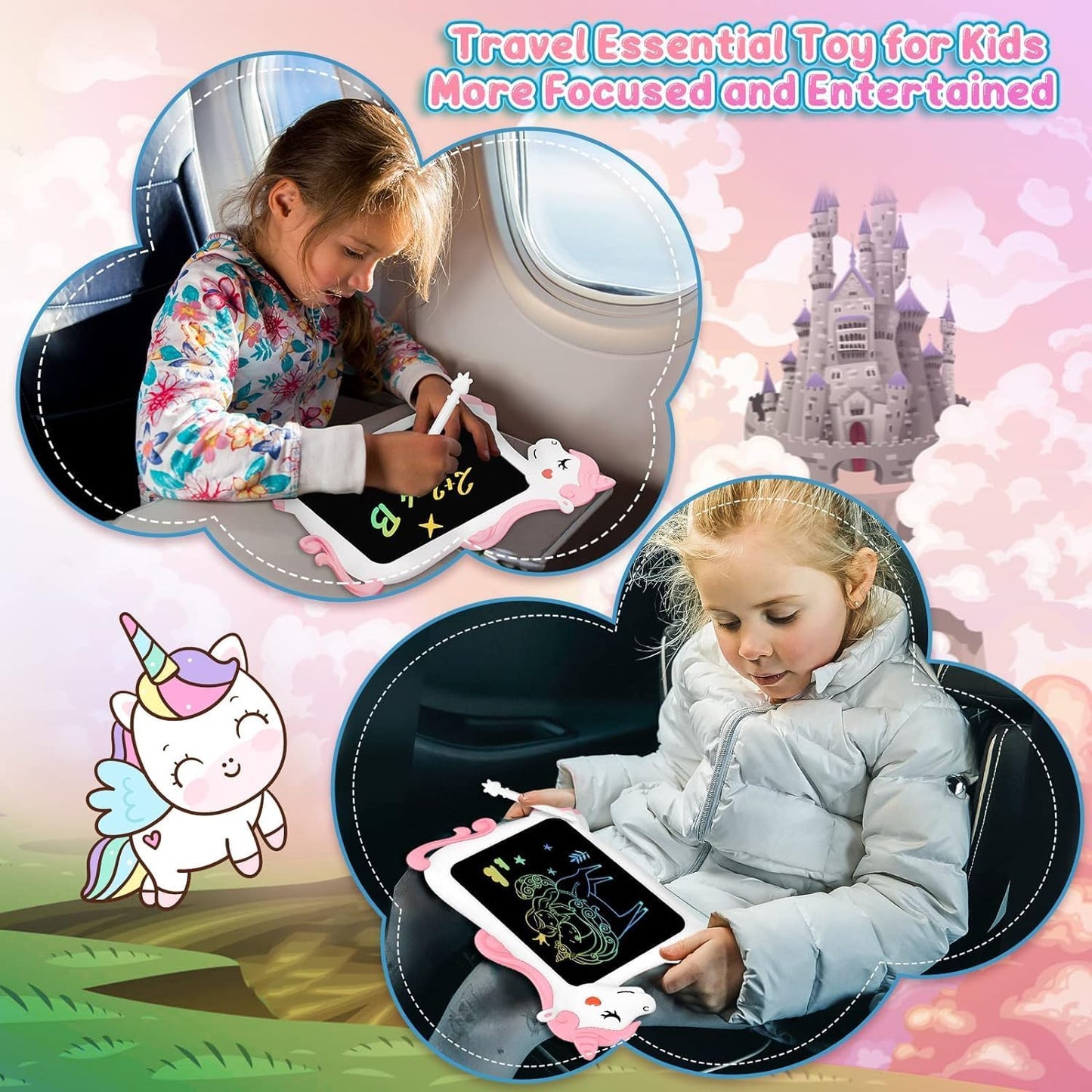 CHEERFUN 10-Inch Unicorn LCD Drawing Tablet – Pink Mess-Free Writing Board for Kids