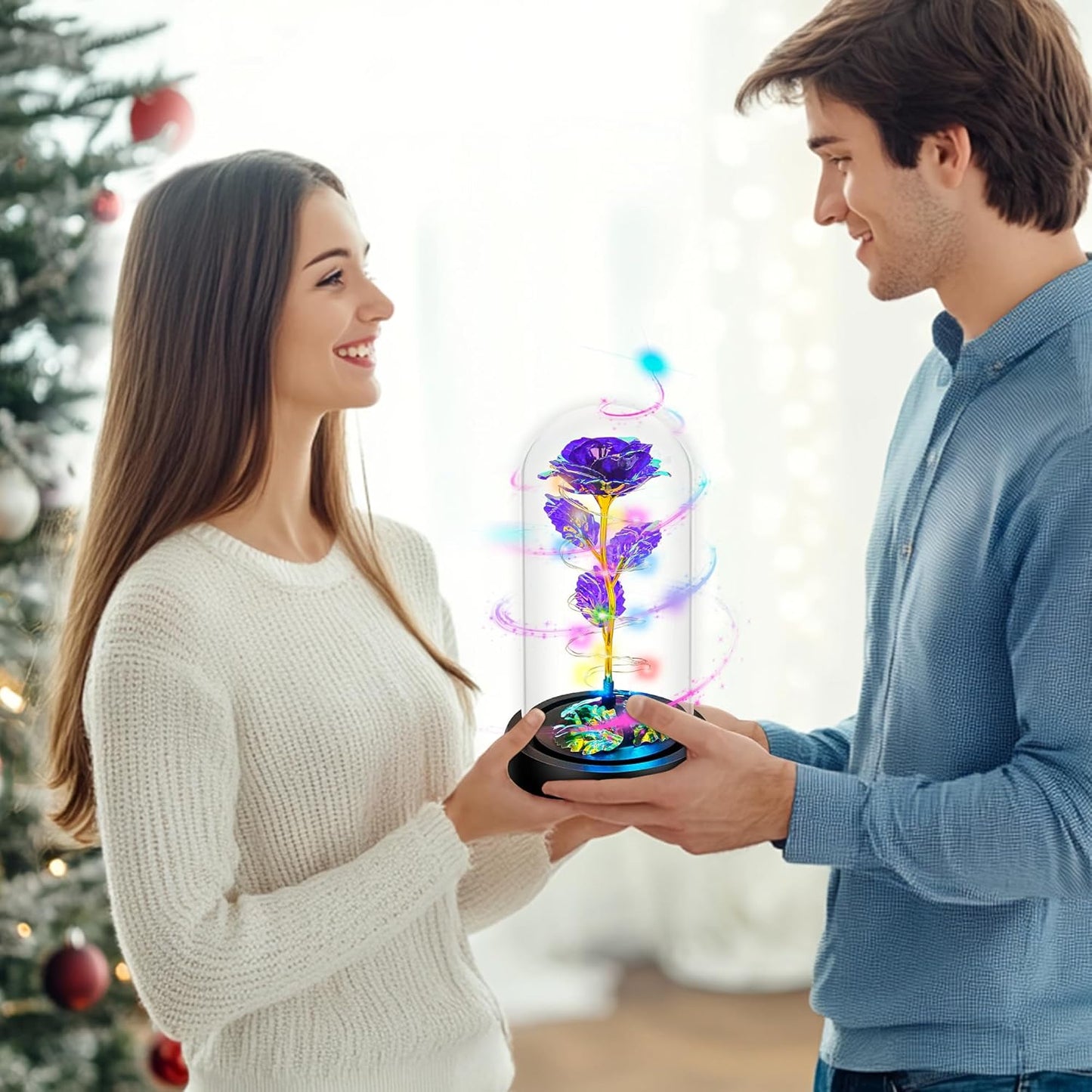 Rotating Purple LED Rose in Glass Dome – Romantic Gifts for Her, Anniversary