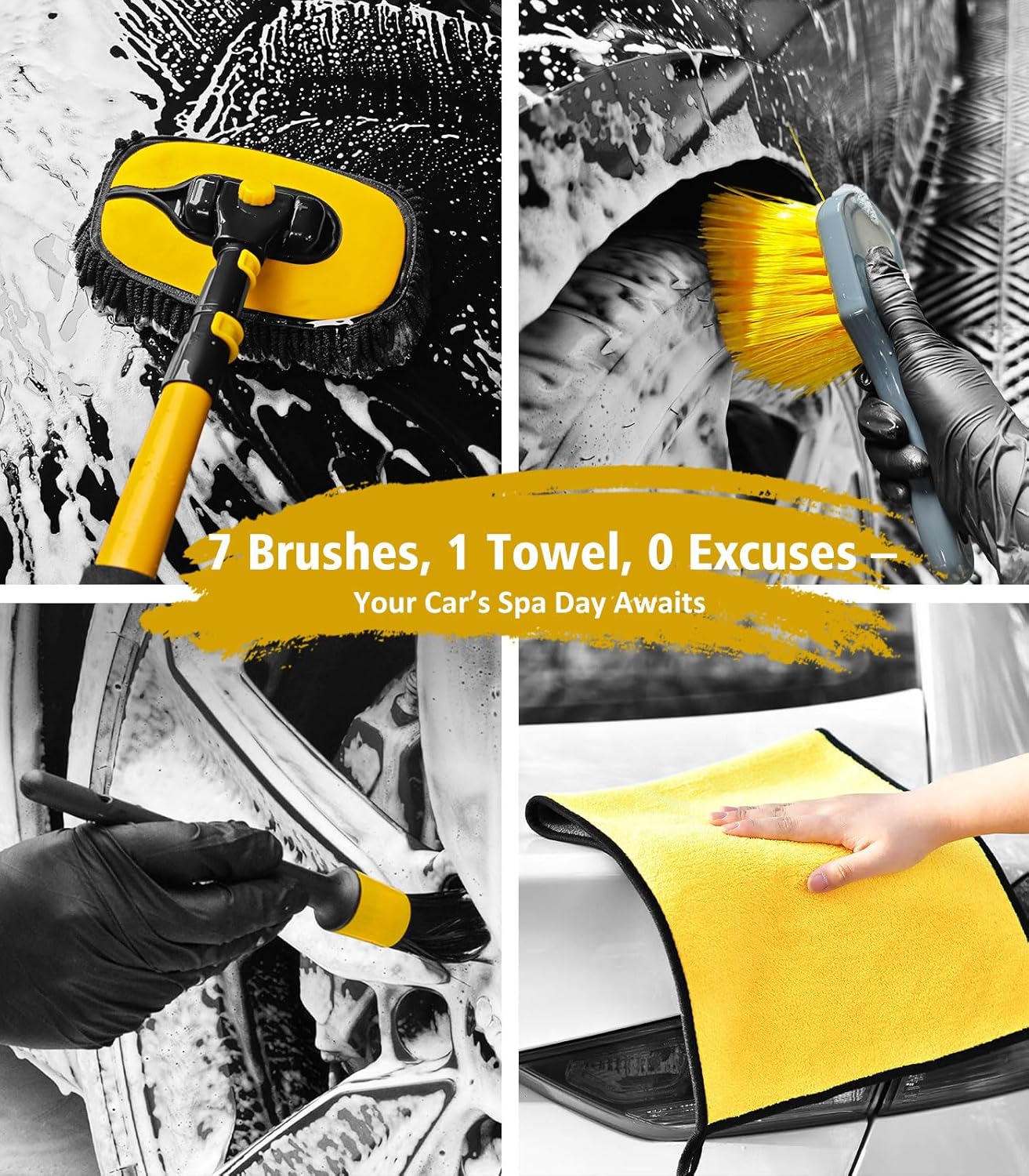 YeewayVeh 8-Piece Extendable Car Wash Kit – Soft Mop & Brushes for Scratch Free Shine