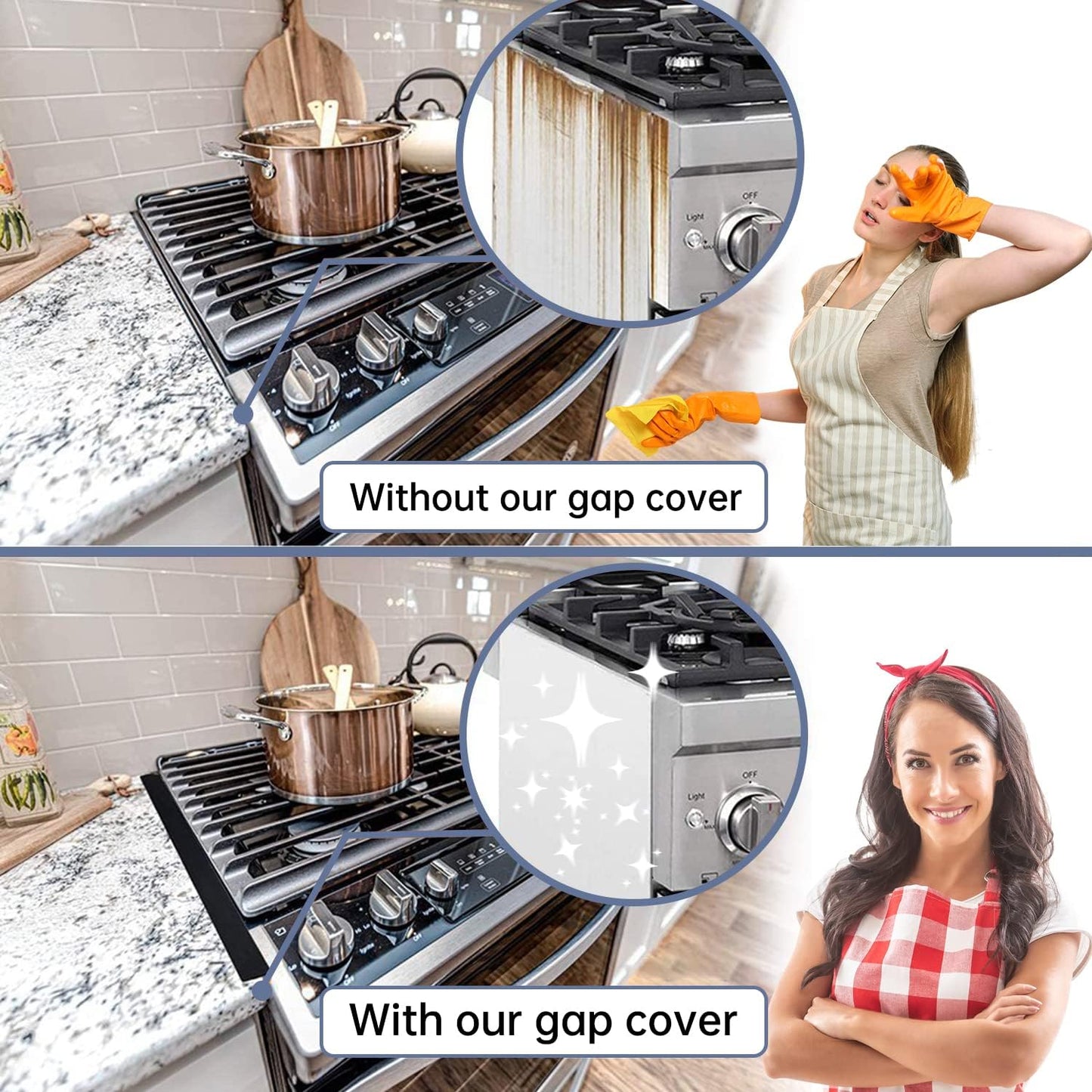 2Pc Stove Counter Gap Filler 30in Silicone Strip Kitchen Spill Guard