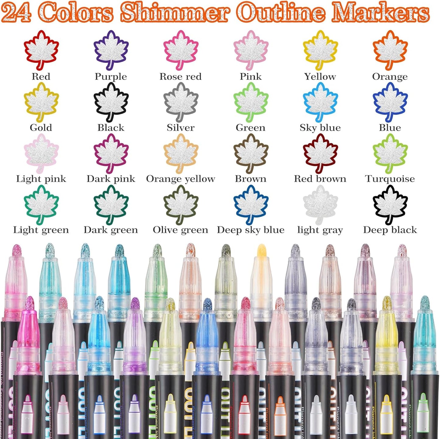 TOVIKI 24‑Colour Metallic Double‑Line Glitter Pens – Non‑Toxic Scrapbook Markers