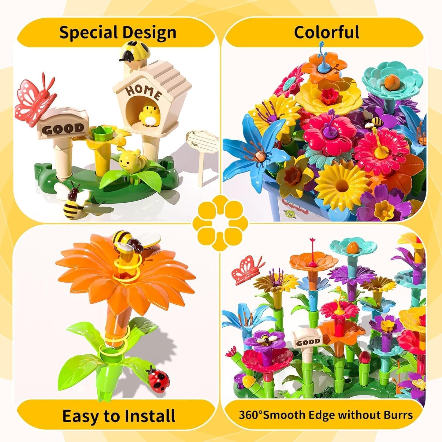 TEMI 138‑Piece Flower Garden Building Toy Set STEM Educational Play for 3‑6 Years