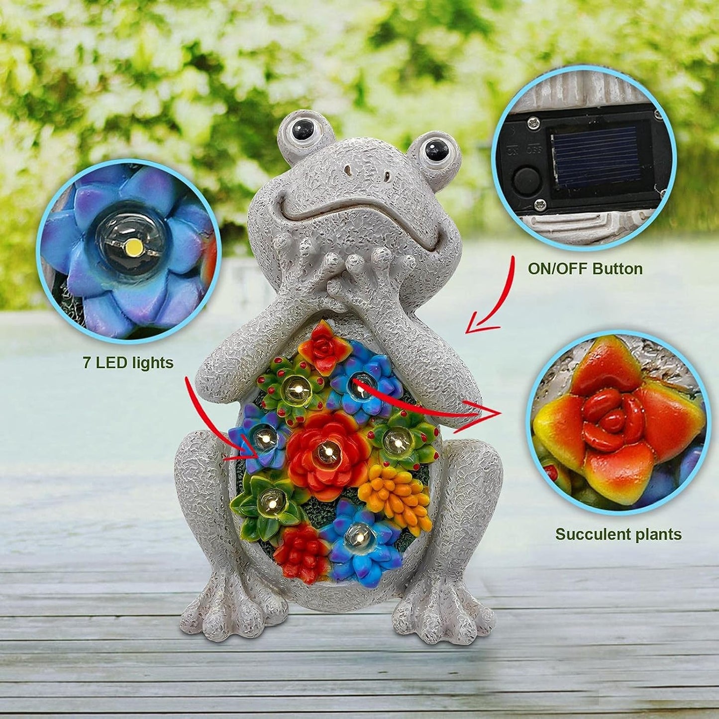 Goodeco Solar Garden Frog LED Light Statue with Succulent Planter – 20 cm