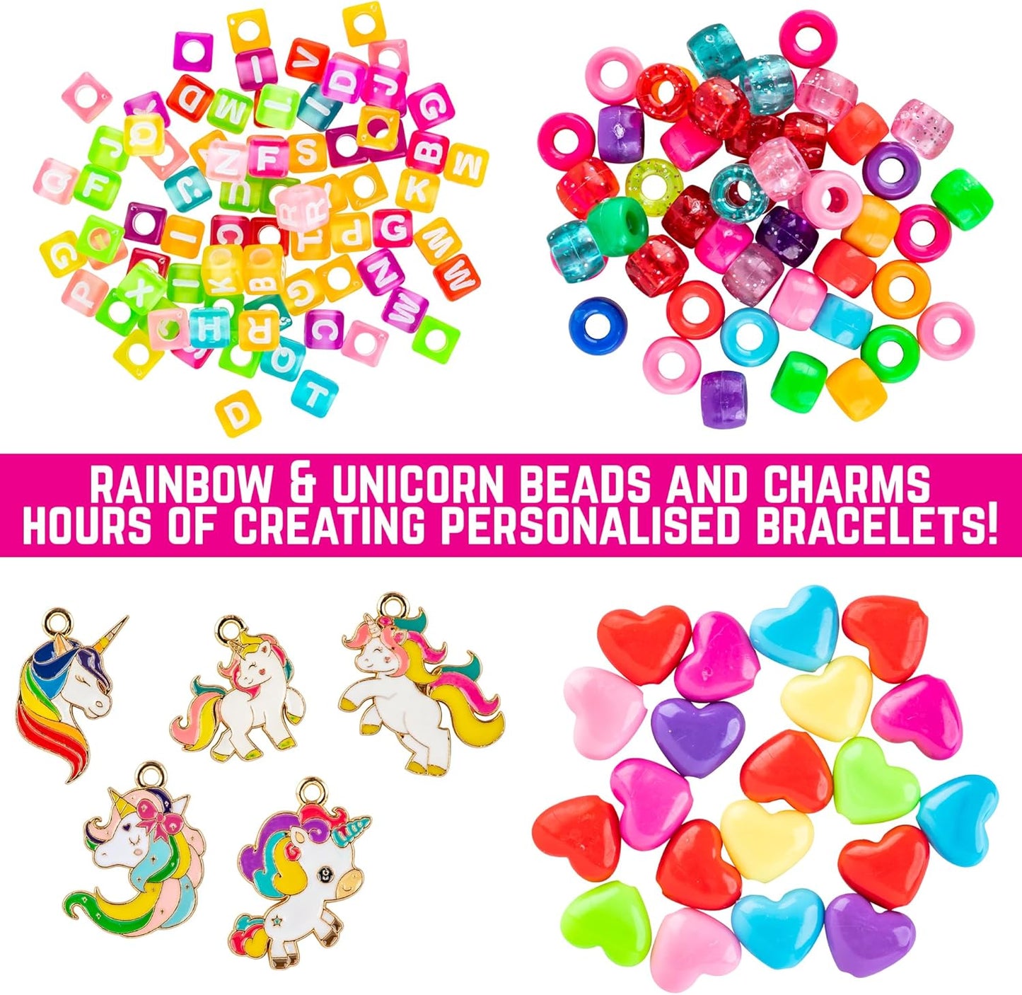 GirlZone Unicorn Charms and Clay Bracelet Kit, Jewellery Making Kit with Unicorn Charms