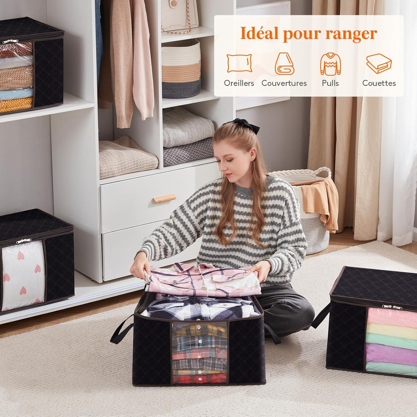 Lifewit Set of 6 Clothes Storage Bags, 60L Foldable Organizer for Clothes & Blankets