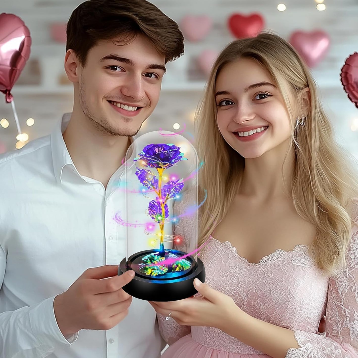 Rotating Purple LED Rose in Glass Dome – Romantic Gifts for Her, Anniversary