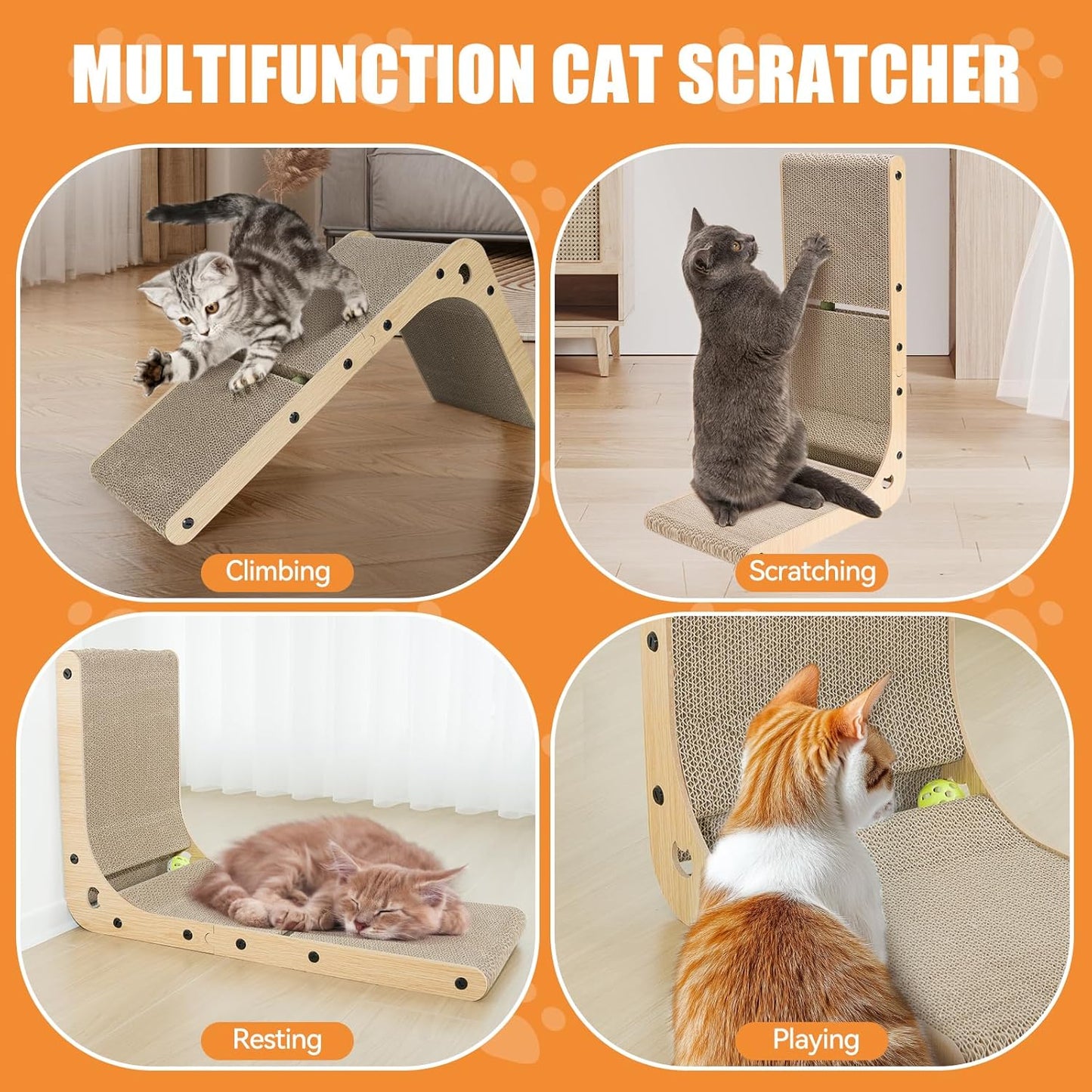 Dimaka L‑Shaped Vertical Cat Scratching Board 23.6″ – Cardboard with Catnip & Toy Ball