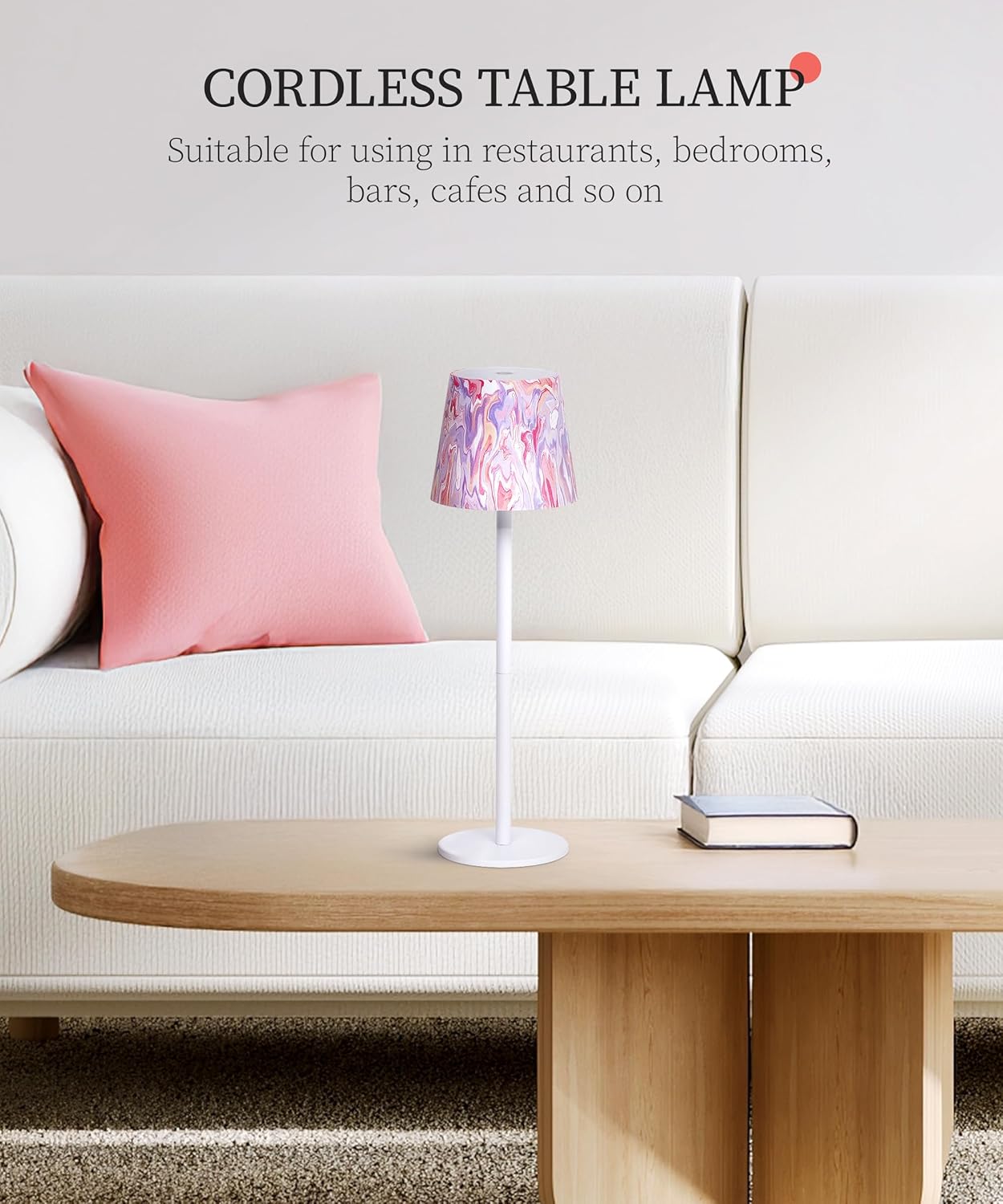 Faithorse 5200 mAh Cordless Table Lamp – IP54 Waterproof, 3-Colour Modes, Pink/White