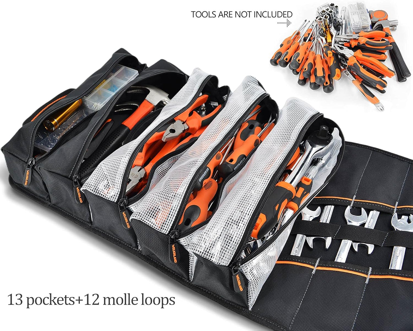 WELKINLAND Roll‑Up Tool Organiser – 13 Pockets, Heavy‑Duty, Portable Tool Roll