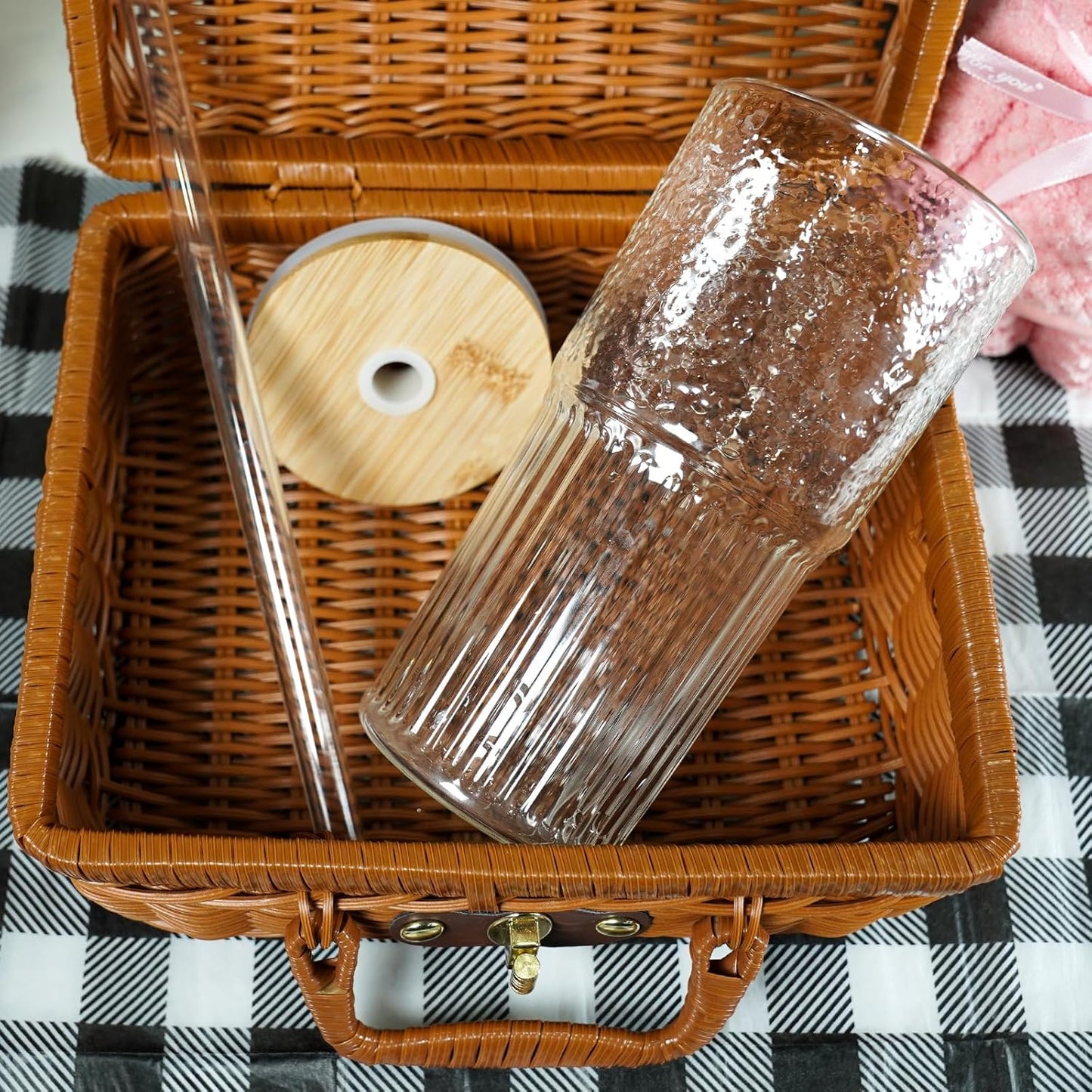 ANOTION 22oz Glass Tumbler Set with Bamboo Lids & Straws – Durable, Eco‑Friendly