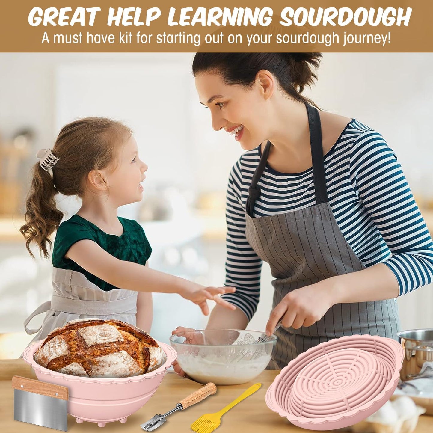 2Pack Bread Proofing Basket Banneton,Silicone Sourdough Bread Baking Baskets,
