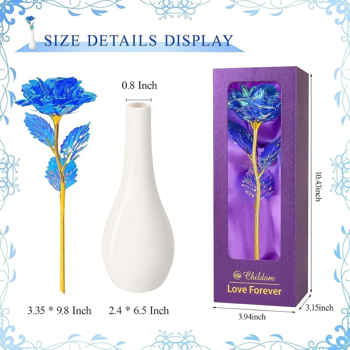 Artificial Blue Rose in Vase – Realistic Faux Flower Home Decor Gift