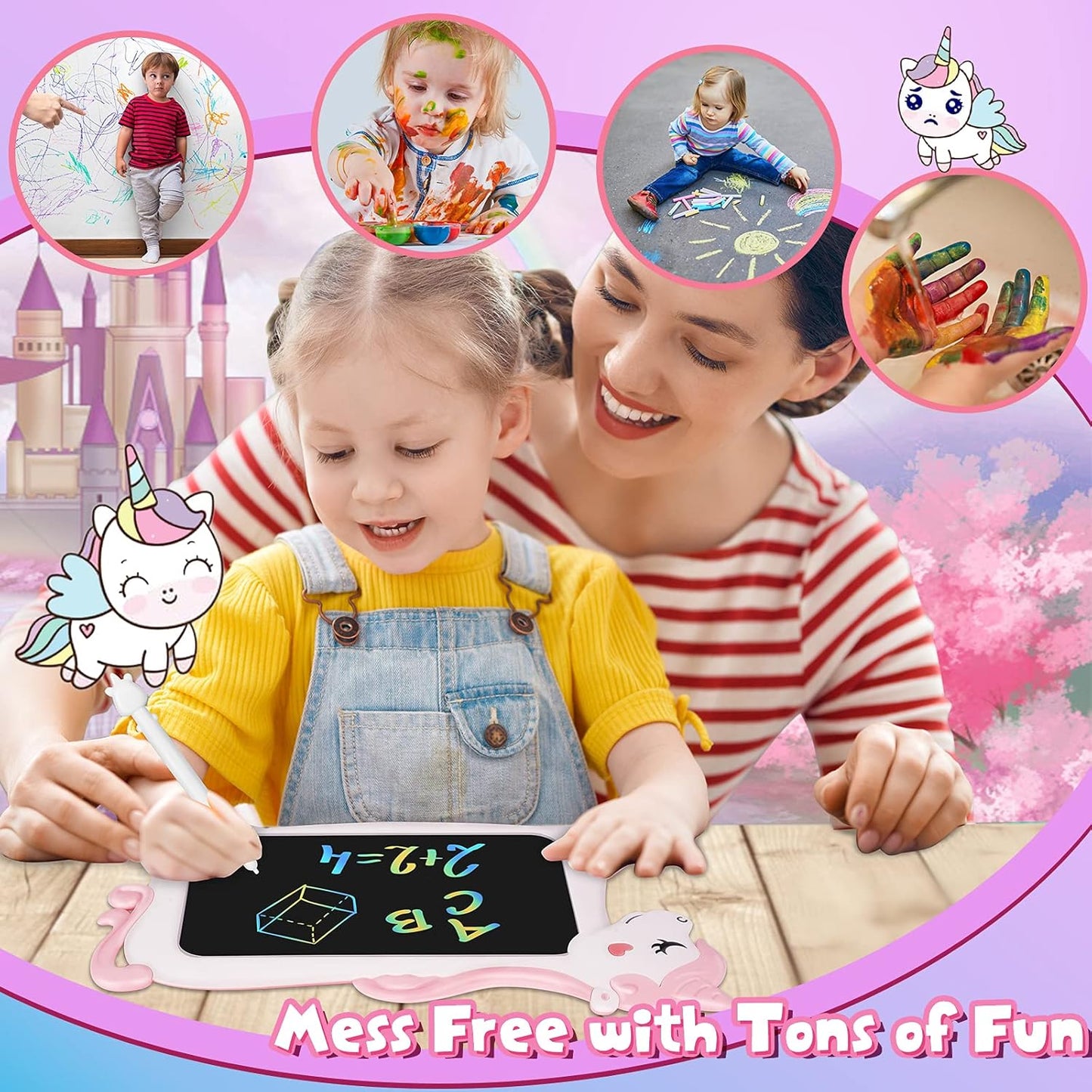 CHEERFUN 10-Inch Unicorn LCD Drawing Tablet – Pink Mess-Free Writing Board for Kids