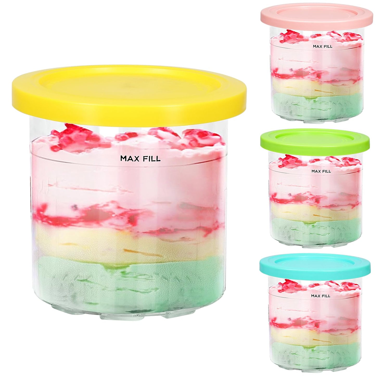 4x 473ml Ninja Creami Compatible Ice Cream Tubs with Lids – Multi Colour