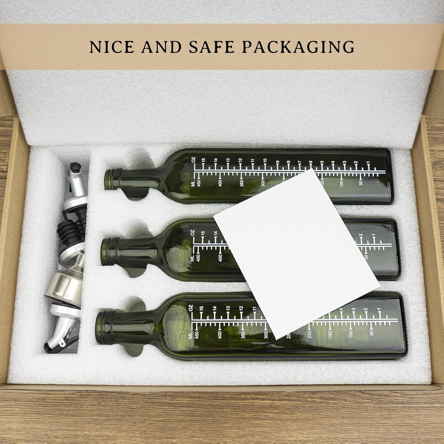 Ezebesta 470ml Lead-free Extra Virgin Olive Oil Glass Dispensers with Nozzles and Customized Elegant Labels