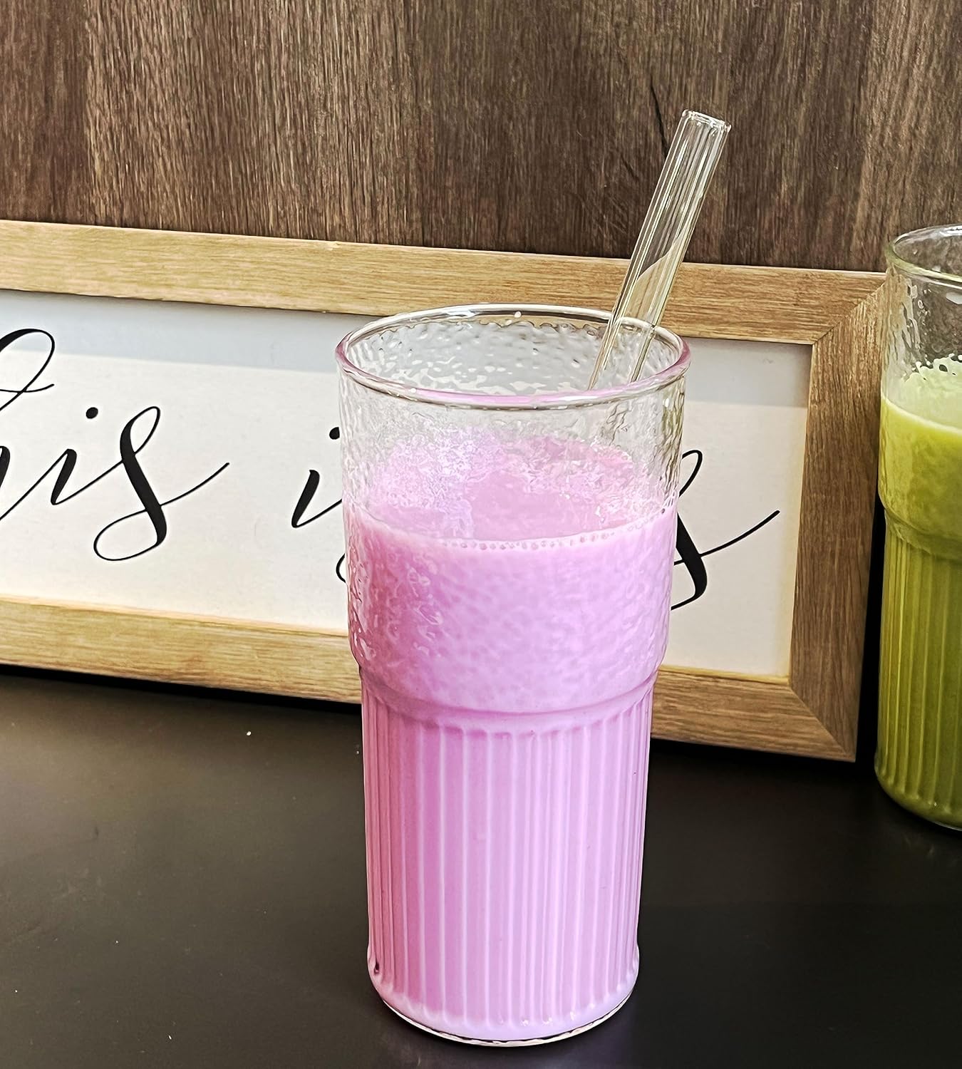 ANOTION 22oz Glass Tumbler Set with Bamboo Lids & Straws – Durable, Eco‑Friendly