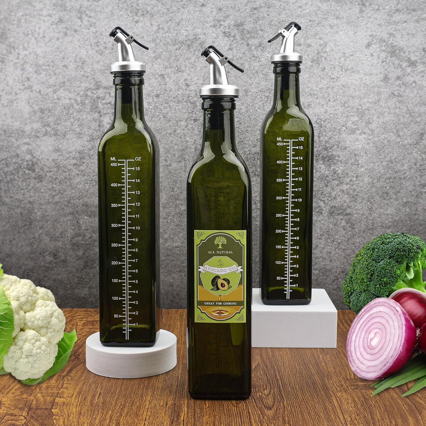 Ezebesta 470ml Lead-free Extra Virgin Olive Oil Glass Dispensers with Nozzles and Customized Elegant Labels