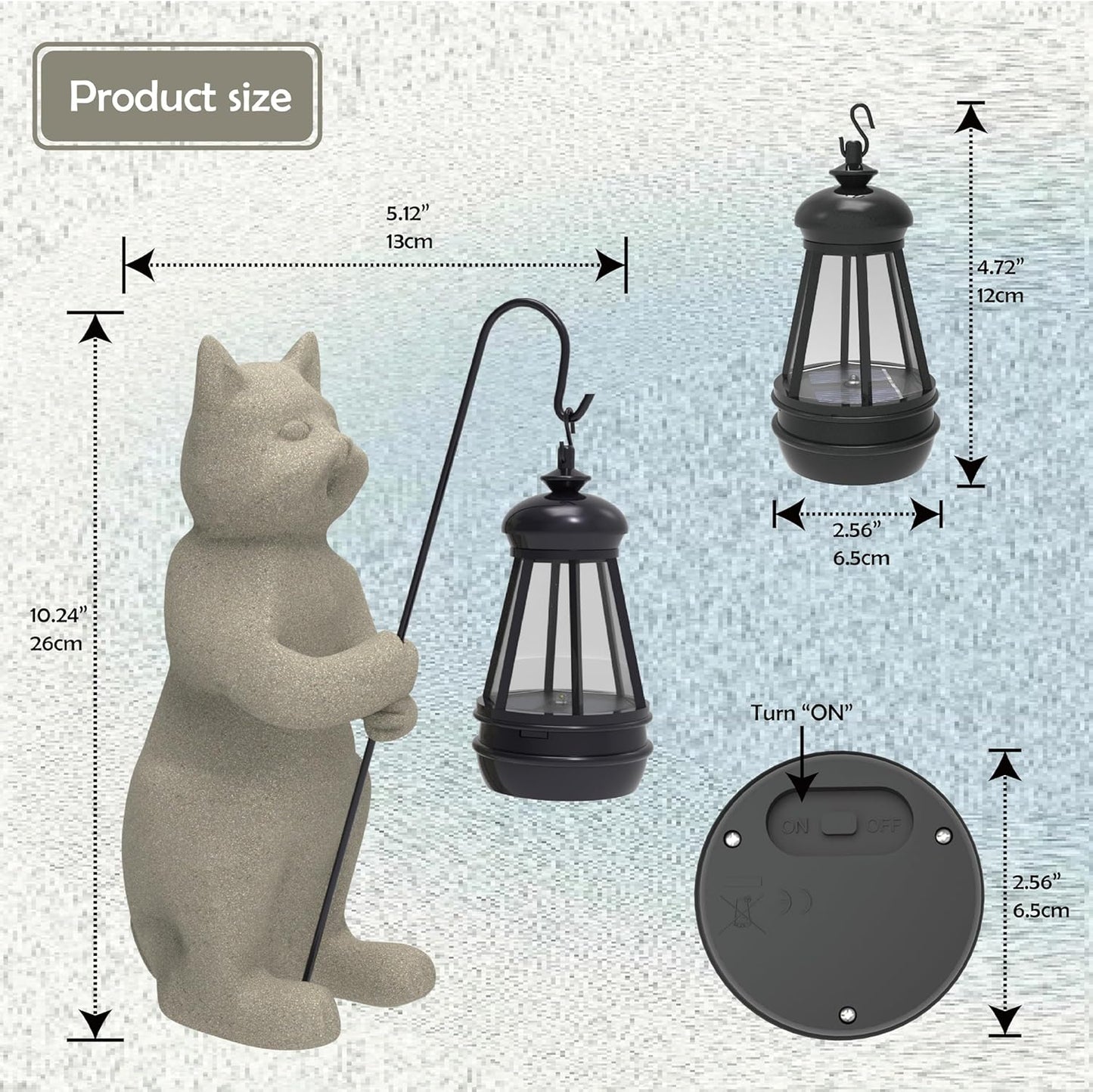 Solar Cat Garden Statue with Lantern – 10" Resin, Waterproof, Solar Powered