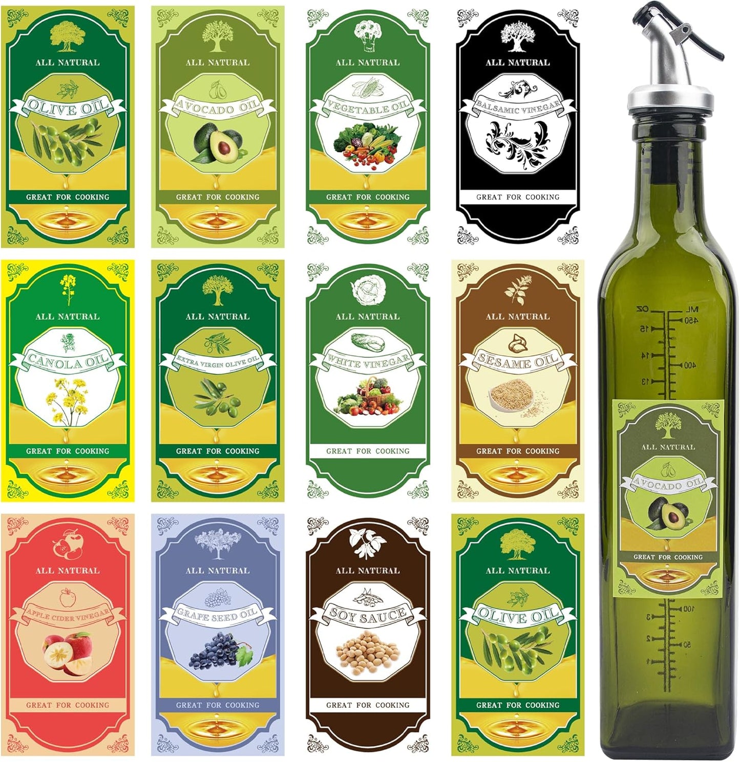Ezebesta 470ml Lead-free Extra Virgin Olive Oil Glass Dispensers with Nozzles and Customized Elegant Labels