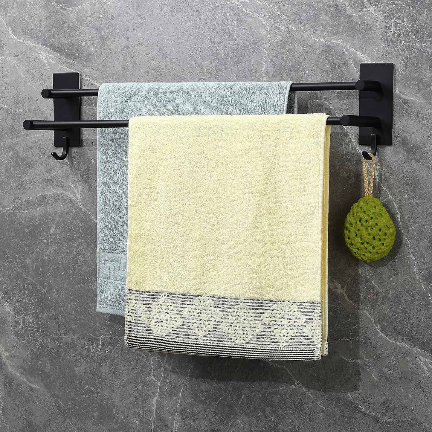 JS Self Adhesive Double Towel Rail Stainless Steel Black B09VB95HZD