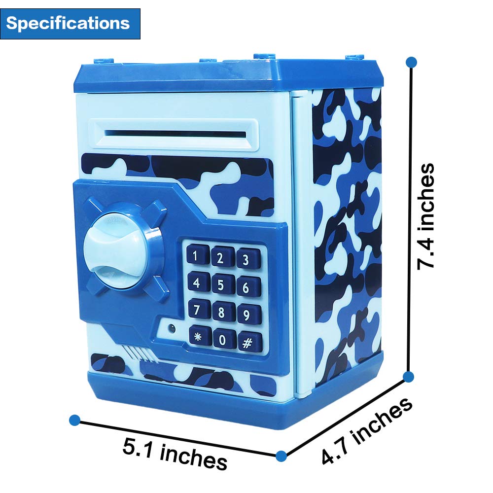 Saodom Mini ATM Money Box – Secure Kids’ Coin Bank, 4‑Digit Code, Camouflage