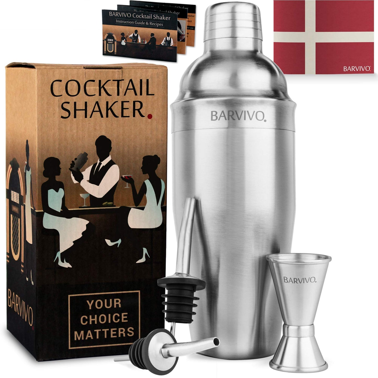 BARVIVO Cocktail Shaker Set 700ml with Jigger & Pourers Stainless Steel