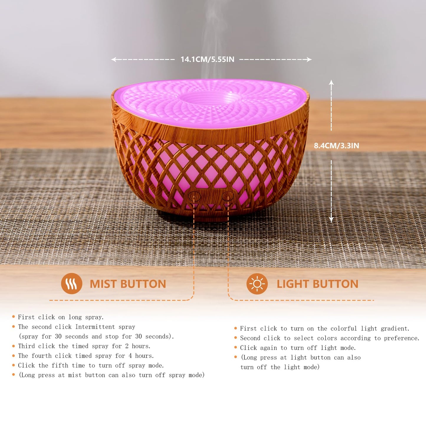 Gyxust 320ML Essential Oil Diffuser with 7 LED Lights & Auto Shut-Off