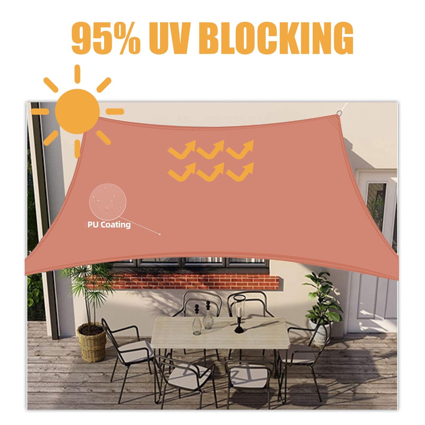 HOMPER 3×4 m Waterproof Sun Shade Sail – 95 % UV Outdoor Patio Canopy