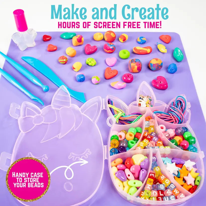 GirlZone Unicorn Charms and Clay Bracelet Kit, Jewellery Making Kit with Unicorn Charms