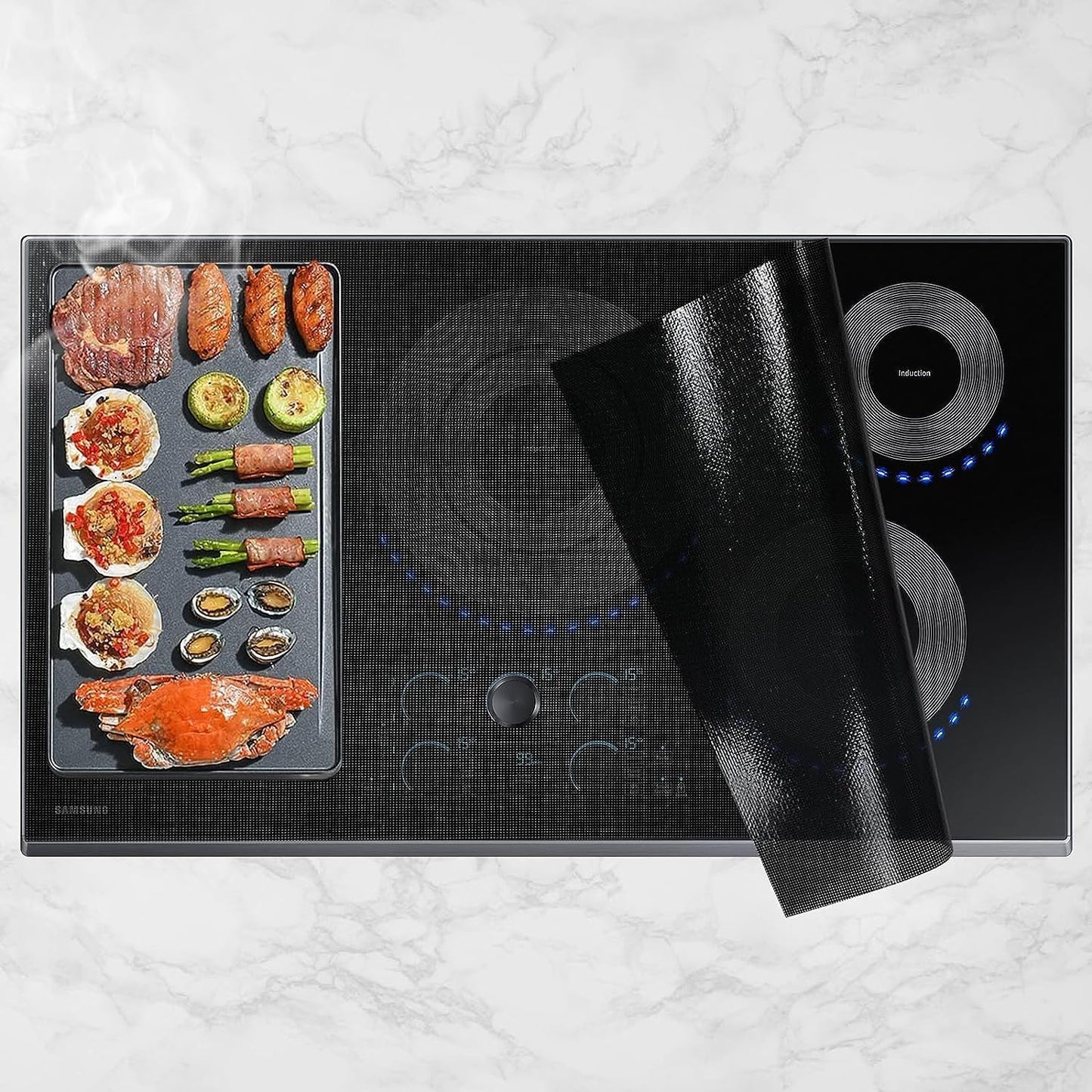 KitchenRaku Induction Hob Protector Mat 78x52cm Magnetic Silicone Cover