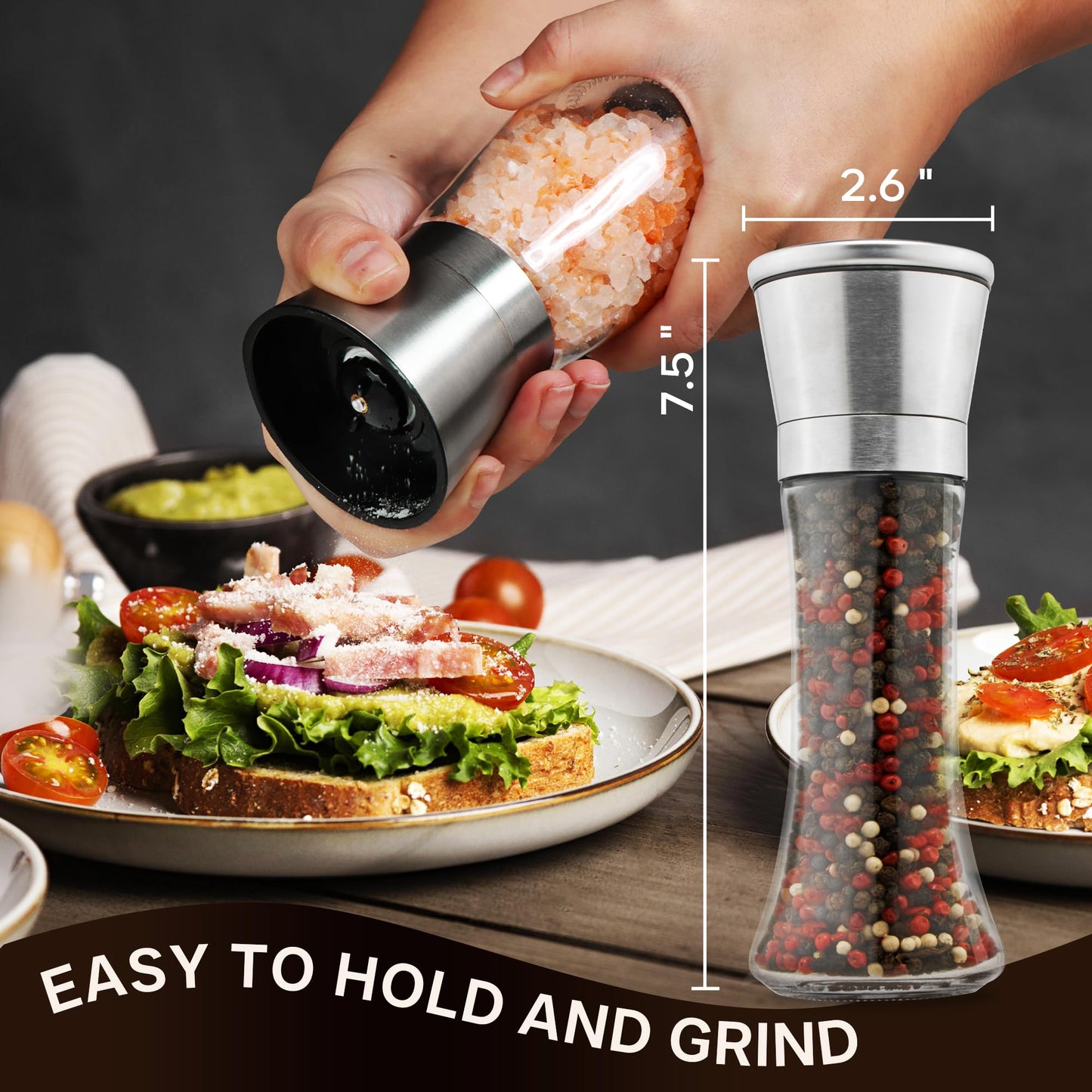 M JINGMEI Salt & Pepper Grinder Set - Adjustable Coarseness, 200ml